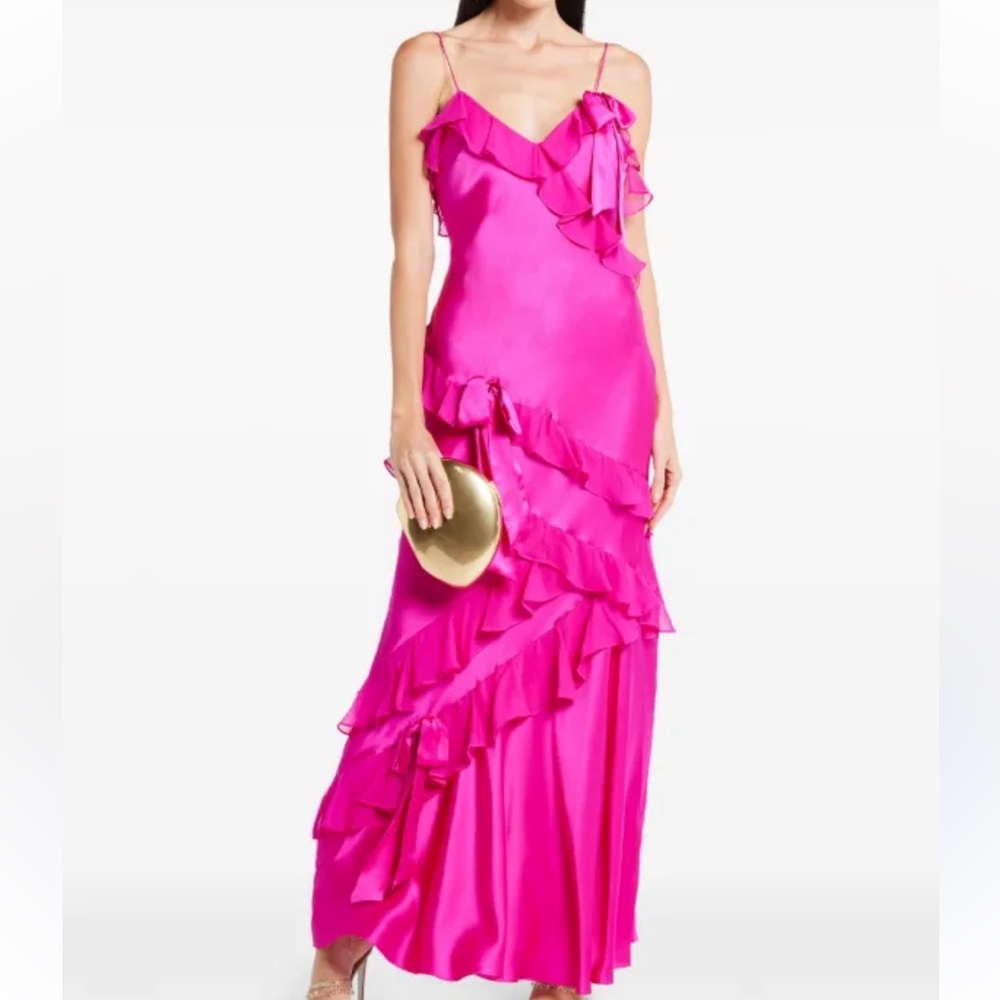 LoveShackFancy Rialto‎ Dress Fuchsia Pink Ruffled Evening Gown Size 4